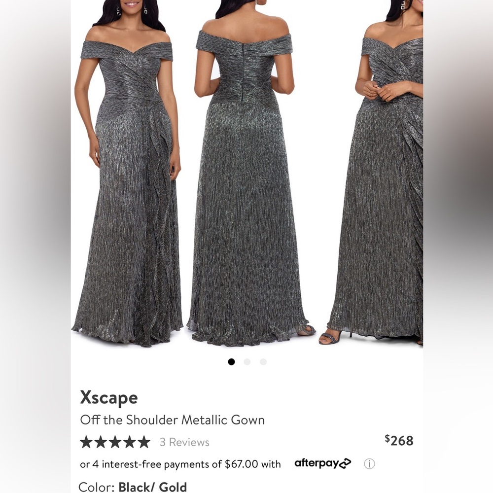 Xscape off the shoulder Metallic Gown